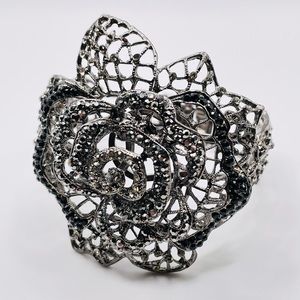 Rhinestone Rose Hinged Bracelet